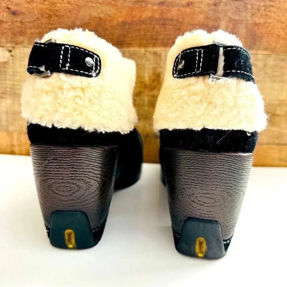Jambu Holland Black Leather Sherpa Fur Trim Booties